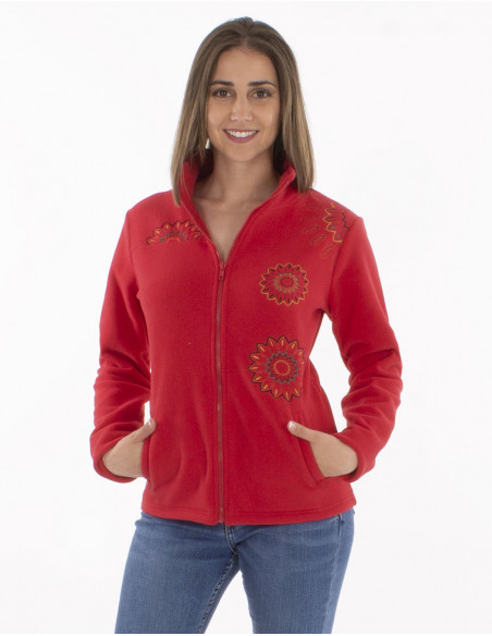 Knitted polyester polar jacket with embroideries