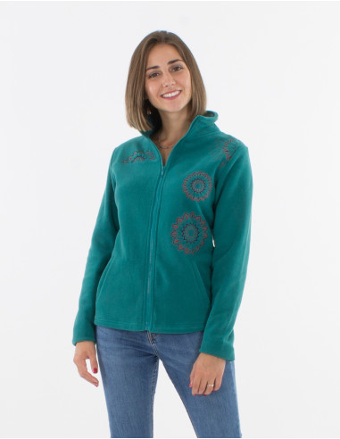 Knitted polyester polar jacket with embroideries