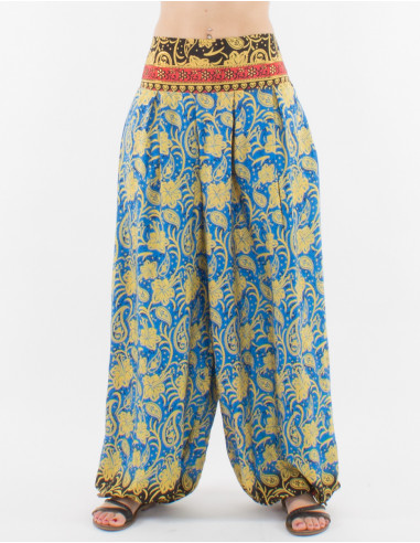 Printed sari polyester pants