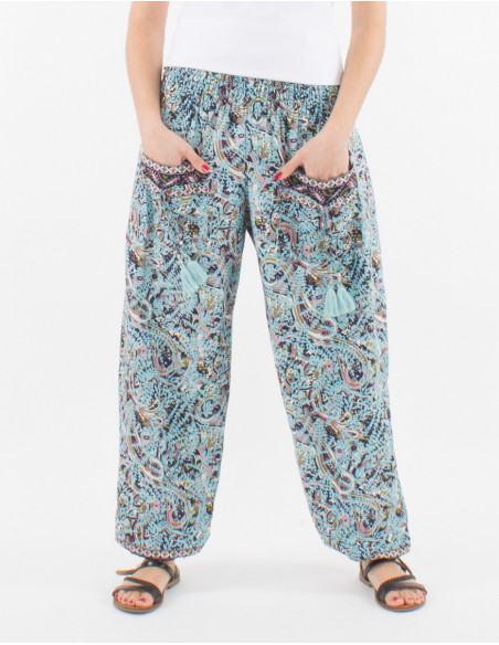 Pantalon Polyester Haut Smocke Sari Impr