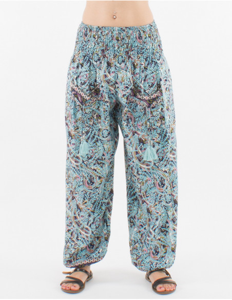 Pantalon Polyester Haut Smocke Sari Impr