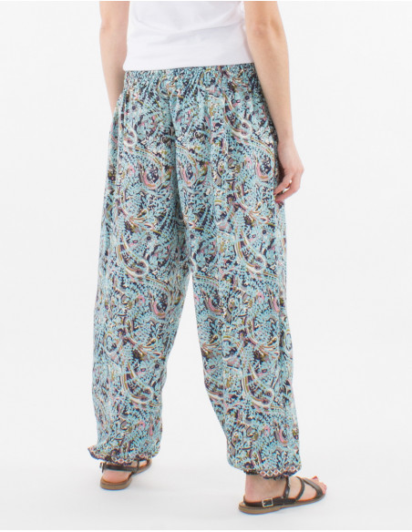 Pantalon Polyester Haut Smocke Sari Impr