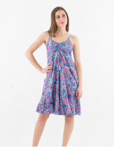 Printed sari polyester short dress