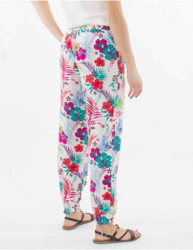 Viscose pants with tropical print