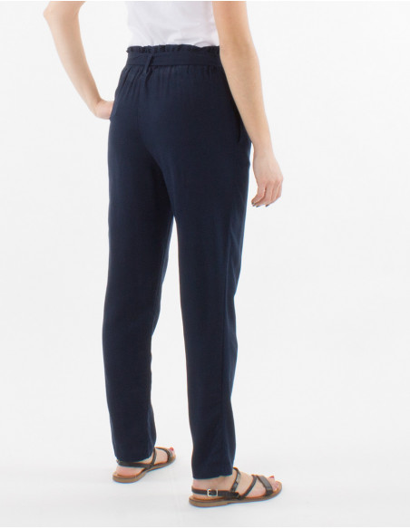 Pantalon 70% Viscose 30% Lin plis à la taille