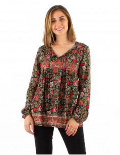 Polyester blouse with long sleeves and "sari" print