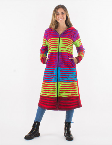 Knitted cotton patchwork hooded coat with polar lining