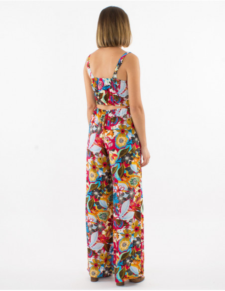 Combi longue viscose dos ouvert imprimé sixties