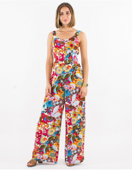 Combi longue viscose dos ouvert imprimé sixties