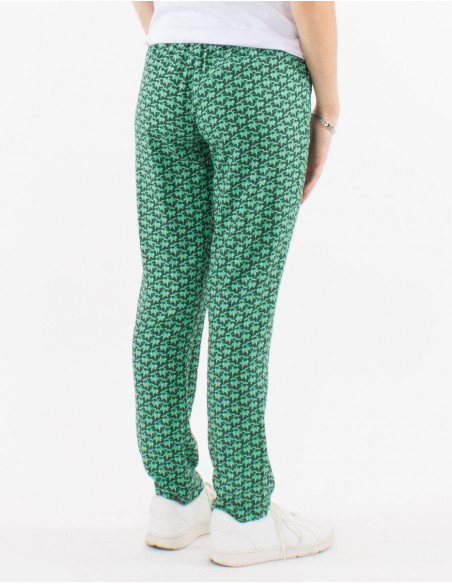 Viscose elastic belt pants with arabesque print