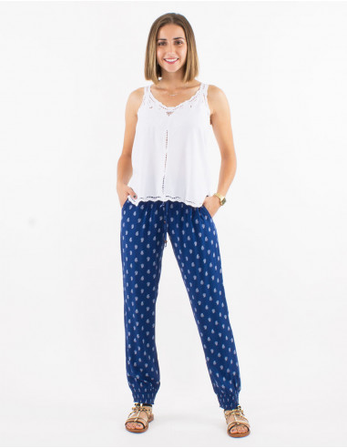 Viscose elastic belt pants and bali print