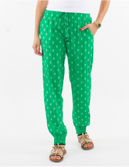 Viscose elastic belt pants and bali print