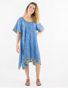 Robe polyester manches courtes sari imprimé argenté 2