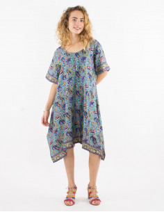 Robe polyester manches courtes sari argenté imprimé 2