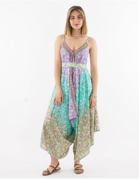 Silver print polyester long jumpsuit