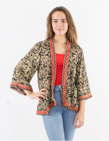 Polyester jacket blouse with long sleeves and "barka dore" print