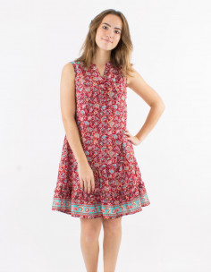 Robe polyester poches poitrine sans manches imprimé floral 2