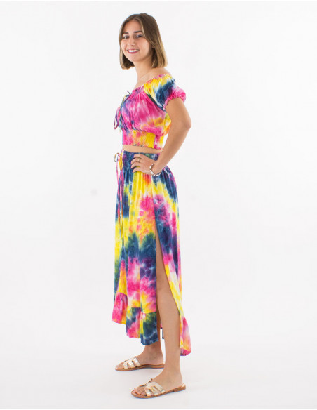 Ensemble top + jupe longue viscose ouverte côtés