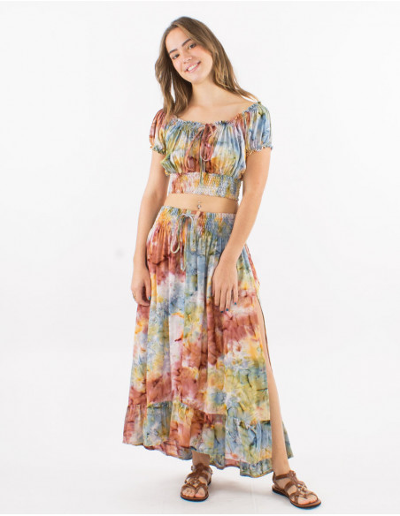 Ensemble top + jupe longue viscose ouverte côtés