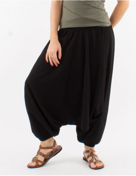 Sarouel coton fin uni avec poches taille élastique