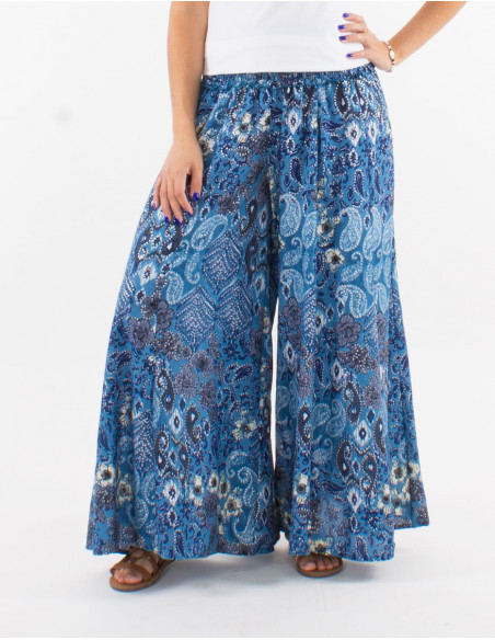 Pantalon large polyester imprimé bohème argenté