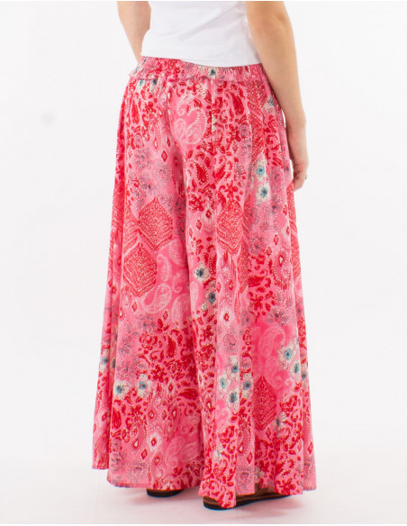 Pantalon large polyester imprimé bohème argenté