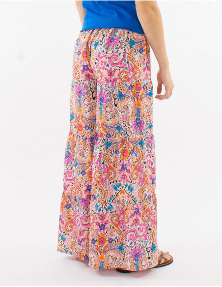 Pantalon large polyester imprimé aquarelle