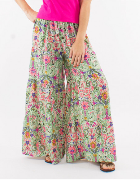 Pantalon large polyester imprimé aquarelle