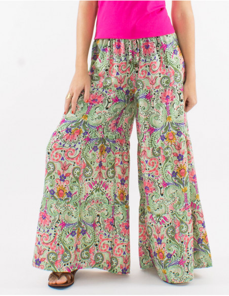 Pantalon large polyester imprimé aquarelle