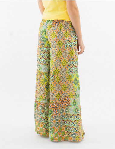 Pantalon large polyester imprimé mozaique