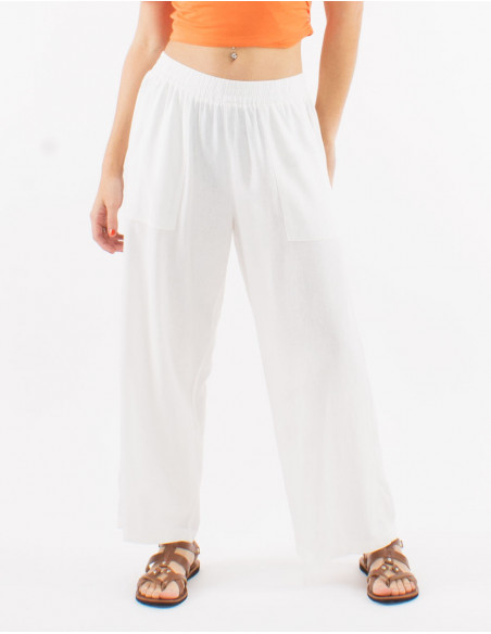 Pantalon large 54% lin 46% viscose avec poches