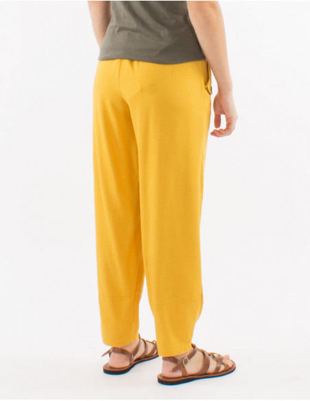 Pantalon 70% viscose 30% lin uni ceinture élastique