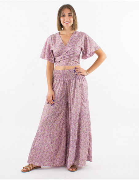 Pantalon large polyester sari imprimé