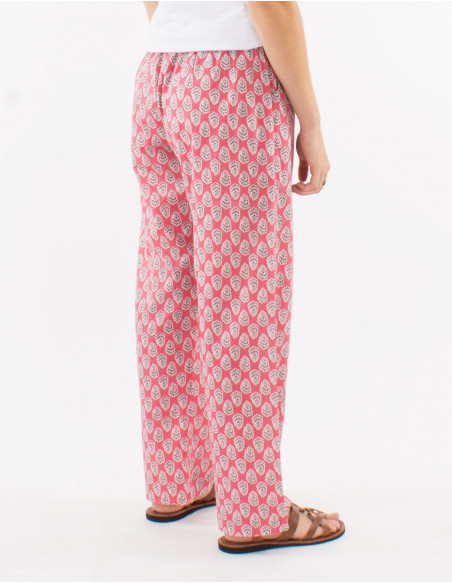 Cotton straight cut pants with elastic belt and "lucknow" print