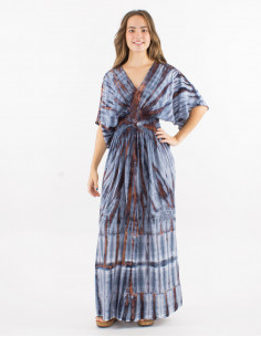 Robe longue viscose tie and dye manches courtes 2