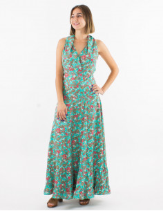 Robe longue polyester sans manches sari imprimé 2