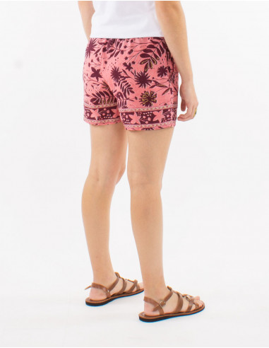Polyester elastic belt short and "aster dore" print