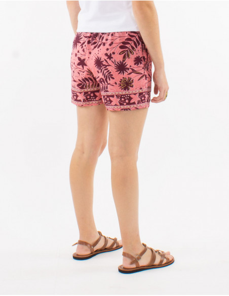 Polyester elastic belt short and "aster dore" print