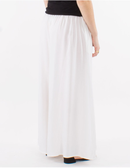 Pantalon viscose uni ample fluide élastique ceinture