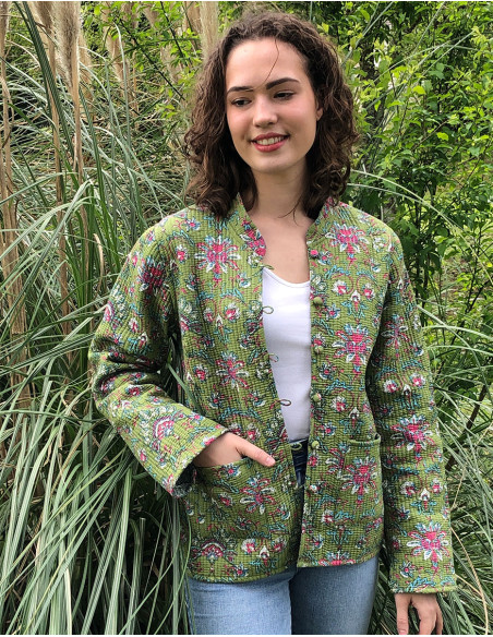 Veste coton matelassée réversible boutons ronds