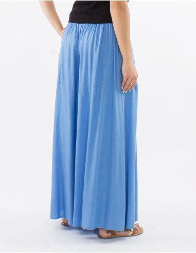 Pantalon viscose uni ample fluide élastique ceinture