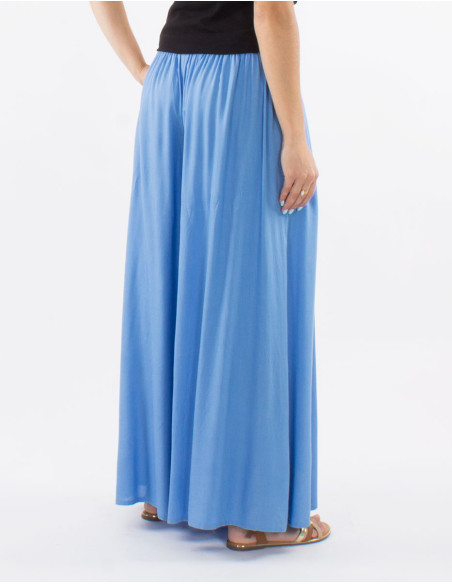 Pantalon viscose uni ample fluide élastique ceinture