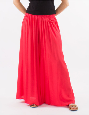 Pantalon viscose uni ample fluide élastique ceinture