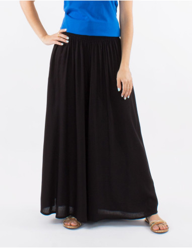 Pantalon viscose uni ample fluide élastique ceinture