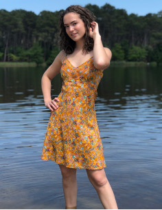 Robe courte polyester bretelles sari imprimé