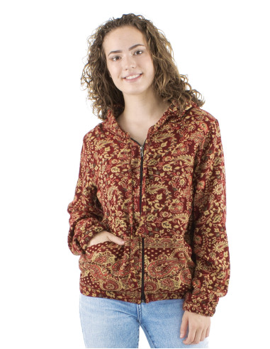 Acrylic Jacquart jacket with zip and Cachemire print