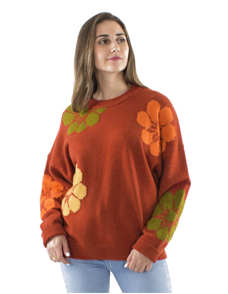 Knitted polyamid pullover with long sleeves and Fleur print