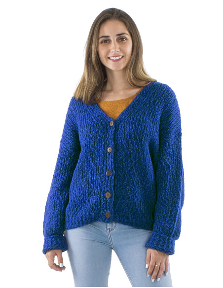 Knitted 55% Acrylic 45% Polyamide jacket with long sleeves and wooden buttons