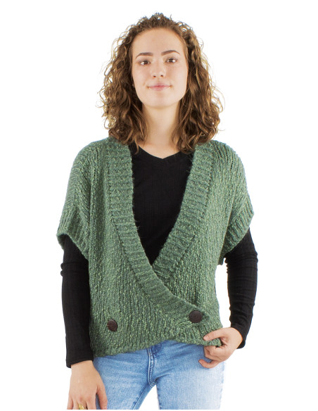 Veste maille sans manches 2 boutons bois