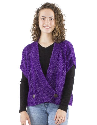 Veste maille sans manches 2 boutons bois